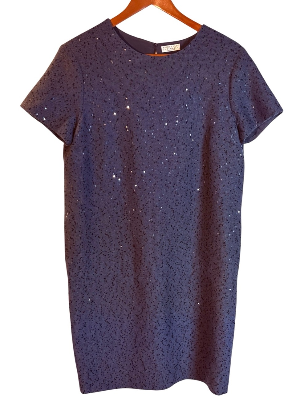 Brunello Cucinelli Navy Cashmere Sequinned Dress in Sz L - Picture 2 of 11